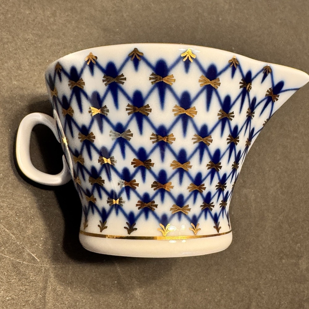 Imperial Lomonosov Cobalt Net Jug Sauce Gravy Boat Pot Milk Creamer Pitcher Vtg